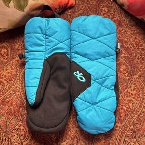 Outdoor Research Phosphor Mitts Down mittens Turquoise blue NEW Women’s large L